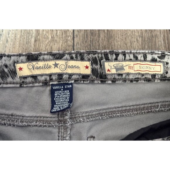 VANILLA STAR WOMENS SKINNY JEANS ANIMAL PRINT GRAY SIZE 4 STRETCH CHEETAH LEOPAR - Picture 8 of 8